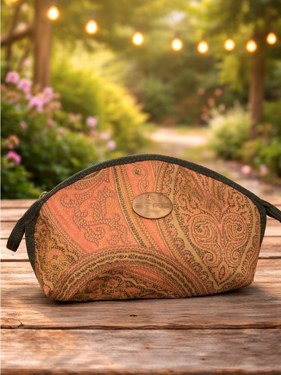 Etro Handbags - Etro Paisley Zip Cosmetic Pouch in Olive & Rust